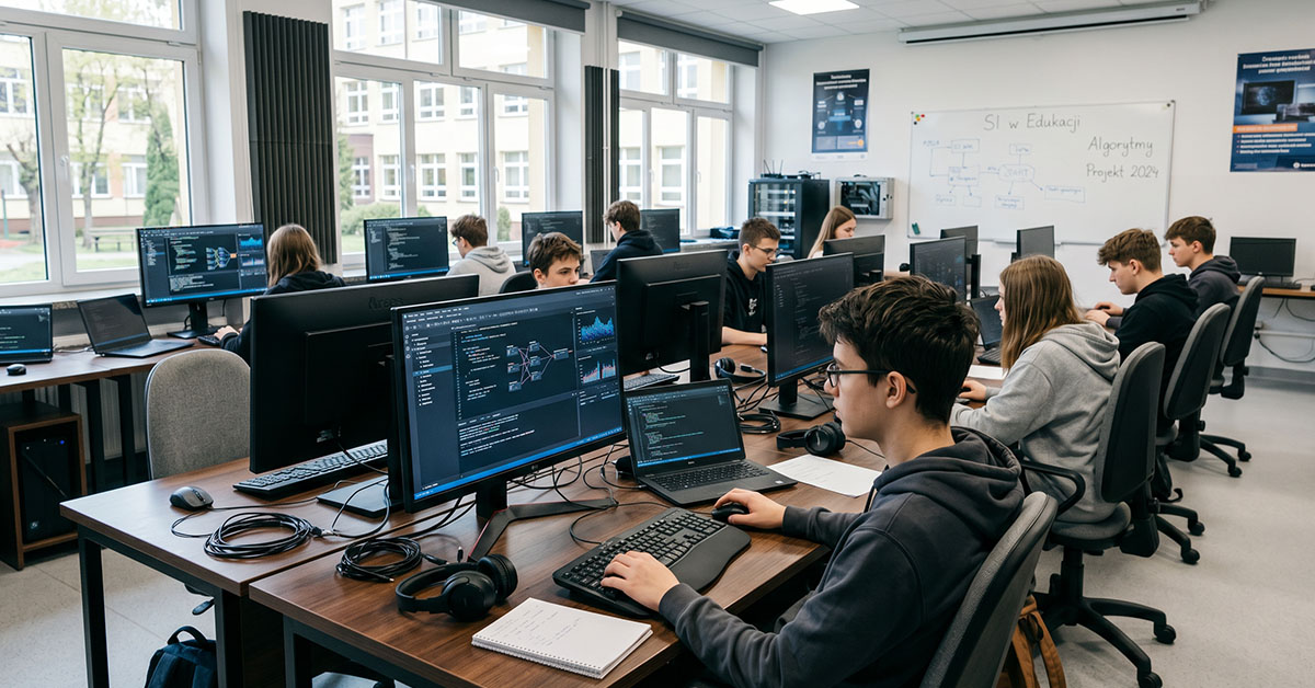 Uczniowie technikum informatycznego podczas zajęć z programowania i narzędzi sztucznej inteligencji